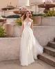 Vestidos de novia bohemios 2024 para novia, apliques de encaje, cuello de joya transparente, vestido de boda de jardín, vestidos de novia de tren de barrido de tul