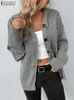 Zanzea Women Hooded Coat Casual Kinited Cardigan Winter Button Lång ärm Outwears Fashion Solid Color Sweater Overized 231220