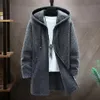 Men s Suits Blazers Autumn Winter Men Hooded Sweater Thicken Long Sleeve Drawstring Plush Lining Mid Length Knitting Jacket Male Coat Streetwear 231219