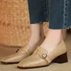 Sukienka buty ślizgowe krowice pumowania kwadratowe palec francuski panie 5 cm kobiety retro sprężyna but butowy