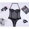 BHs Sets Leosoxs Schwarz Mesh Sexy Porno Unterwäsche PU Leder Halter Erotische Dessous Shapewear Punk Stil Offener BH Reißverschluss Intime Kit OTSXC