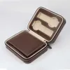 Luxury Brown dragkedja Sport Storage Watch 4 Case Organizer Leather Watch Travel Case för fyra klockor Velvet foder hela boxen215m