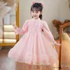 Mädchenkleider Kinderkleid süße Blumenmädchen Kleidung weiß rosa lang Ärmeln gestickte Frühlings- und Herbst Freizeit tragen Ballkleid