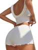 Women's Sleepwear Women S 2 Piece Lingerie Set Sleeveless V-Neck Ruffle Crop Tank Tops Mini Lounge Shorts Y2k Pajamas Cute