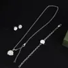 Silver pendant necklace set Diamond necklace Designer bracelet stud earrings Jewelry engagement match