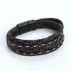 Charme pulseiras estilo étnico preto fosco fivela magnética de alta qualidade multi-camada trançada couro homens boêmio retro jóias pulseira