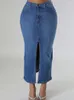 Röcke Y2K Vintage Split vorne Hip-Paket Langer Jeansrock für Frauen hoher Taillenstift mit mehrpockets Streetwear