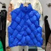 Women's Vests 2023 Winter Runway White Duck Down Vest For Women Stand Collar Short Oblique Woven Handmade WaistCoat Green Blue Black