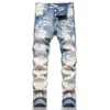 Mode losse gat gescheurde skinny jeans voor heren Retro blauwe stretch streetwear lente herfst geschilderde inkjet denim katoenen broek