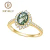 Bröllopsringar Gem's Ballet Women's Silver Ring 1.19CT 6x8mm Oval Cut Halo Pave Moss Agate Cluster Halo Förlovningsringar i 925 Sterling Silver 231219