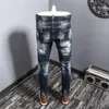 Mode Streetwear Gescheurde Jeans Mannen Retro Blauw Elastisch Slim Fit Biker Homme Borduren Designer Hip Hop Denim Broek Hombre 231220