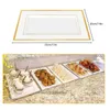 Bakeware Tools 12Pcs White Serving Trays With Gold Rim Rectangular Dessert Tray For Table Disposable Platter Cake 33 X 20Cm