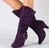 Сапоги, большие размеры 43, женские сапоги до колена, осенняя женская обувь из искусственной замши с пряжкой, модная женская обувь на шпильке, зимняя обувь M441 231219