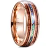 8mm AcaciaAbalone Shell Tungsten Steel Ring Male Rose Gold Engagement Annaersary Birthday Gifter Giffer Wood Men Ring Bague Homme1257y