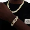 Łańcuchy 3pcs Naszyjnik Bransoletka Bransoletka lodowa kubańska łańcuch dla mężczyzn kobiety Shine Luksus Hip Hop Miami Men Jewelry