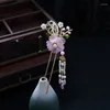 ヘアクリップ女性用ピンクフラワージュエリーガールズパールタッセルヘアピンサイドフリンジフローラルコームu形の棒