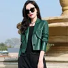 Kvinnorjackor Green Black Leather Jacket kläder 2023 Spring Autumn Chic Motorcycle Leathers Short Pu Suit Coat Female