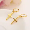 Exklusiv specialdesign Christian Vogue Womens True Real 14K Solid Fine Yellow Gold GF Crucifix Cross Timeless Charm Earrings228i