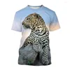 Homens camisetas Leopardo Animal 3D Impressão T-shirt Streetwear O-pescoço Tees Homens Mulher Manga Curta Oversized Hip Hop Harajuku Masculino Crianças Tops