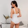 Damesbadmode Eendelig badpak Dames Luipaard gewatteerde push-up bodysuit Sexy zomerstrandbadpak Diepe V-hals Zwemmen