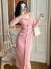 Robes décontractées Femmes exquise style élégant rose robe femme dentelle or soie crochet fleur creux simple chaîne de poitrine robe de soirée robes