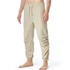 Calças masculinas casual cordão elástico cintura jogger yoga banda antiderrapante masculino relaxado ajuste lixívia para homem