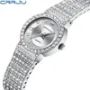 Crrju Luxury Brand Fashion Watch Women Men Jewelry Bracet Rhinestone Lover Watches Ladies Quartz Couple Wristwatch for Gift relo265r