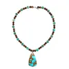 Pendant Necklaces 1pc Trendy Regenerate Turquoise With Bronze 6-8mm Beads Necklace Quadrangle For Woman Man Daily Wearing