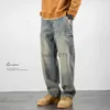 Мужские джинсы Американские повседневные джинсовые брюки Сплошной цвет Ретро Широкие брюки Прямые карманы со средней талией Свободные джинсы Мужская одежда L231220
