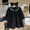 Girl's Sukienki Dziewczyny „Zimowy styl Baby Girls” Bow Chenille Velvet Princess Sukienka Błyszcząca elegancka sukienka noworoczna sukienka