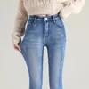 Femmes Jeans femmes thermique hiver neige chaud peluche Stretch dame maigre épaissir polaire étudiants pantalon femme rétro bleu pantalon 231219