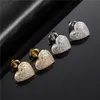 Stud Hip Micro 1 paire en forme de coeur Pave Baguette cubique Zircon pierre glace sur boucle d'oreille CZ boucles d'oreilles en cuivre pour femmes hommes bijoux 231219