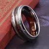 Wedding Rings Fashion Silver Color Men's Stainless Steel Koa Wood Deer Antler Inlay Dome Engagement For Men Women Jewelry