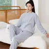 Pyjama en flanelle pour femmes, ensemble Jacquard à motifs ondulés, vêtements de maison et pantalons en molleton de corail, 2 pièces, automne et hiver