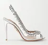 2024 Summer Luxury Temptation Crystal Concerto Sandaler Shoes for Women Embellished PVC Peep Toe Sexig Sling-back High Heels Bridal Wedding Party 35-41