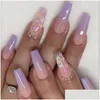 False Nails 24 Pieces French Nailsgradient Long Ballet Fake Design Pattern Wearable Shiny Rhinestones Simple 20 Z6F5 Drop Delivery Hea Dhmkz