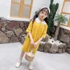 Vestidos de menina roupas de bebê meninas crianças tecido de veludo vestido amarelo