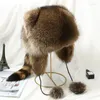Boinas Lady Real Raccoon Pur Cap cauda Mulheres Capés Naturais Chapéus Para Orezes de Bombo -Bomer de Moda de Moda de Moda de Inverno