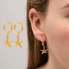 Boucles d'oreilles créoles minimalistes, petit cercle rond pour femmes, plaqué or 18 carats, étoile texturée, bijoux légers, cadeaux de fête
