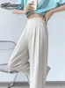 Pantalon Femme Costume Femmes Bouton Solide High West Wide Blanc Mode Bureau Formel Été Couture 2023
