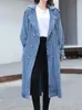 Damenjacken Fitaylor Frühling Herbst Frauen Mode Denim Trenchcoat Zweireiher Schnürung Lange Jean Jacke Vintage Einfarbige Outwear 231219