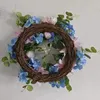 Decorative Flowers Spring 2024 Blue Pink Embroidered Flower Wreath Front Door Wall Hanging Ornament