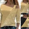 Camicette da donna Moda Pullover da donna Top Camicetta semplice Top lucidi con cuciture color oro