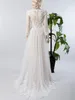 Vintage Lace A Line Bride Dress With Illusion Long Sleeves Light Champagne Lining Wedding Dresses For Women With Button Closure Robe De Mariee Bridal Gown