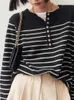 Kvinnors tröjor i Autumn Winter Women Knit Pullover Vintage Elegance Stripe Sweater Fashion Casual Pending Long Sleeve Top Clothes
