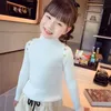 Pullover Girls Sweater Winter Decorative Buttons High Neck Solid Color Bottom Shirt Multicolour Children High Elasticity Knit PulloverL231215