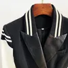 HIGH STREET Fashion Classic Varsity Jacket Women's Lion Buttons Double Breasted Leather Sleeve Patchwork Blazer 231220