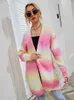 Długie dzianiny Kobiety Kobiety z długim rękawem Top Rainbow Tiebe Sweet Pink Cardigan Koreańska moda luźna sweter dojazdowy Kobiety 231220