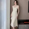 Casual Jurken 2023 Wit Voor Vrouwen Classy Fashion Chic Verstoorde Jacquard Sling Lange Jurk Zomer Koreaanse Elegante Bodycon Sexy Club