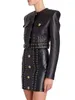 Two Piece Dress BEVENCCEL 2023 Autumn And Winter Women's Wear Perforated Leather Short Jacket Skirt Fashion Sexy Party 2-piece PU Set